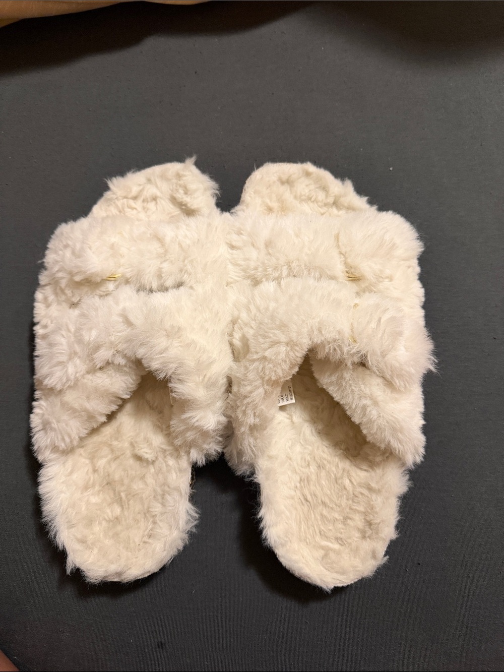 Laundry By Shelli Segal Cream Fuzzy Cross-Band Slippers
